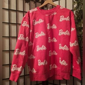 Barbie‎ All Over Logo Pink Crewneck Sweatshirt Women's Size L
